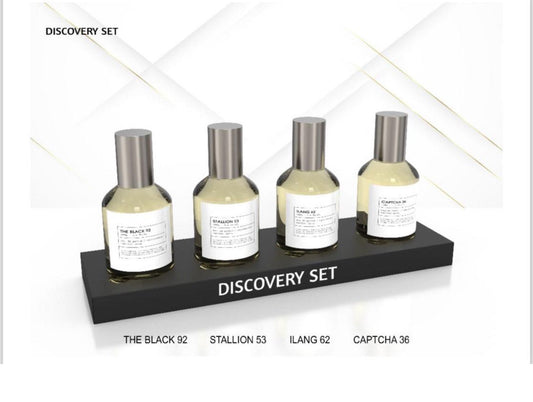 SET DE 4 PCS STALLION 53, THE BLACK 92, ILANG62, CAPTCHA36.  3.4FL.OZ 100ML