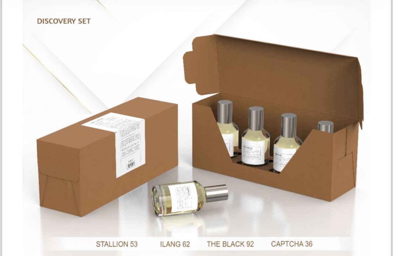 SET DE 4 PCS STALLION 53, THE BLACK 92, ILANG62, CAPTCHA36.  3.4FL.OZ 100ML