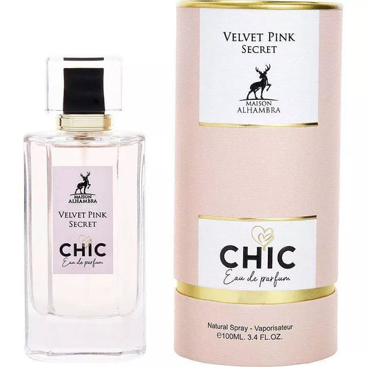 CHIC VELVET PINK SECRET BY MAISON ALHAMBRA /FABRICADO POR LATTAFA/ ENVIO GRATIS APARTIR DE   $85 RETAIL 3.4FL.OZ 100ML